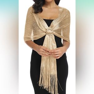 Sparkling Metallic Shawls and Wraps with Buckle for Evening Party Wedding